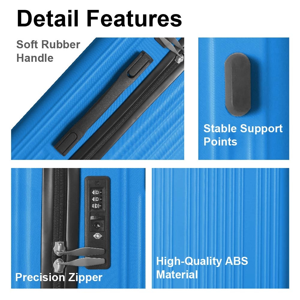 3-Piece Lightweight ABS Hardshell Luggage Set (20", 24", 26") In Deep Blue With Spinner Wheels, TSA Lock, And Adjustable Telescopic Handle - Durable Travel Suitcases_voghion.com